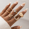 Vintage Beauty Head Alloy Coin Cross Pattern Rhinestone Love Ring Set Nhgy125437