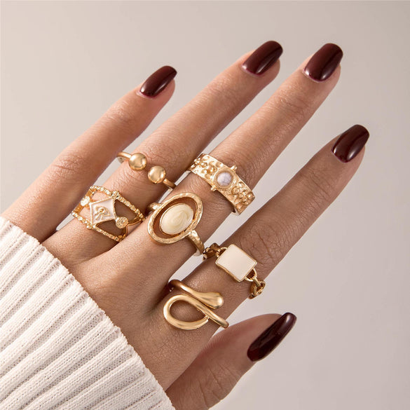 Vintage Beauty Head Alloy Coin Cross Pattern Rhinestone Love Ring Set Nhgy125437