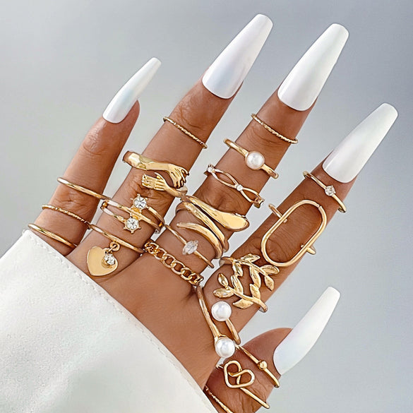 Vintage Beauty Head Alloy Coin Cross Pattern Rhinestone Love Ring Set Nhgy125437