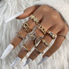 Vintage Beauty Head Alloy Coin Cross Pattern Rhinestone Love Ring Set Nhgy125437