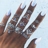 Retro Diamond-studded Turquoise Geometric Ring Set