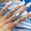 Retro Diamond-studded Turquoise Geometric Ring Set