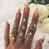 Retro Diamond-studded Turquoise Geometric Ring Set