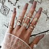 Retro Diamond-studded Turquoise Geometric Ring Set