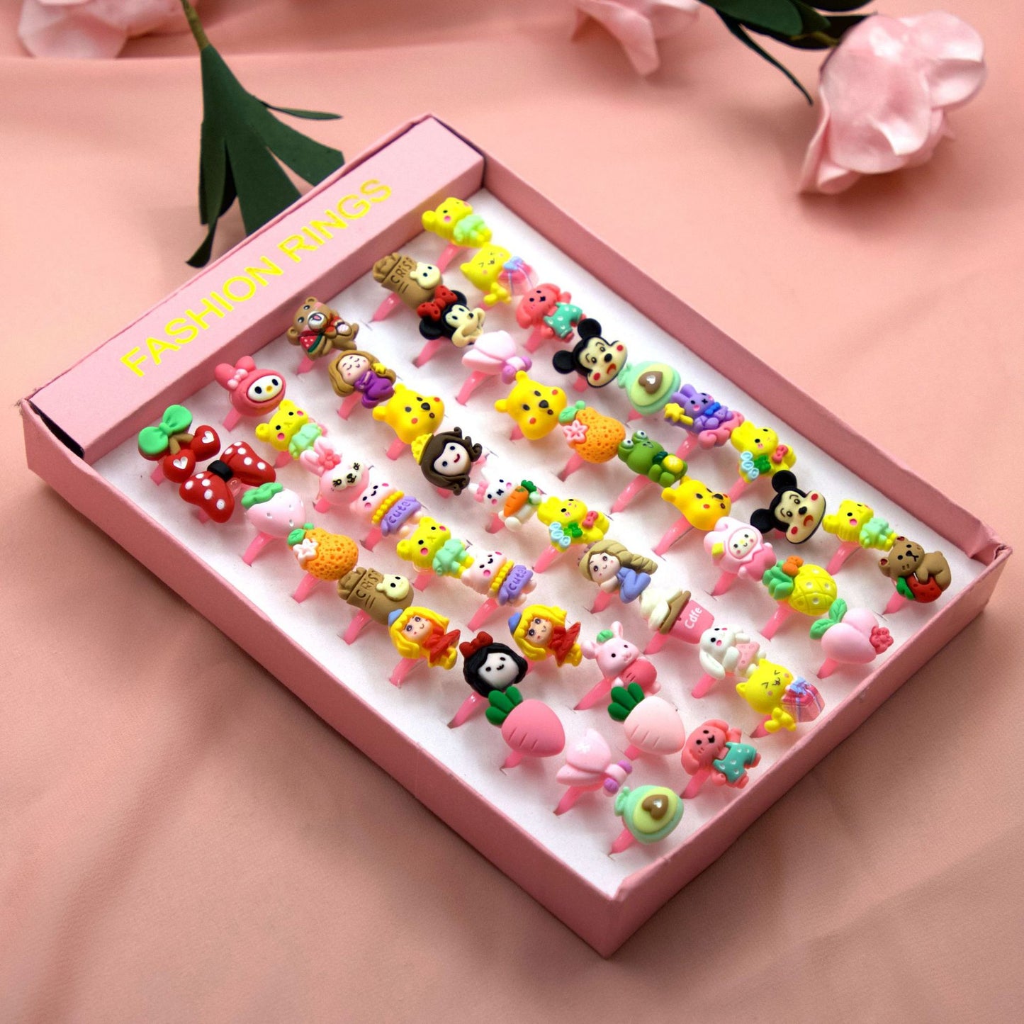 Wholesale Korean Version Cartoon 50pcs Resin Ring Acrylic Children's Toy Plastic Ring