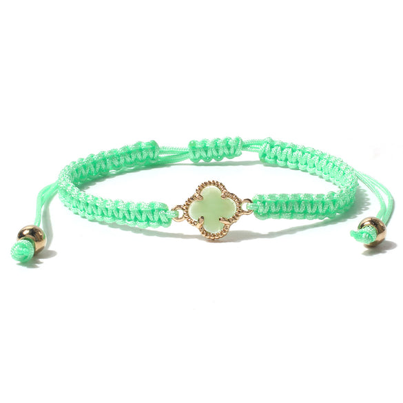 Sweet Four Leaf Clover Alloy Drawstring Knitting Crystal Women's Bracelets
