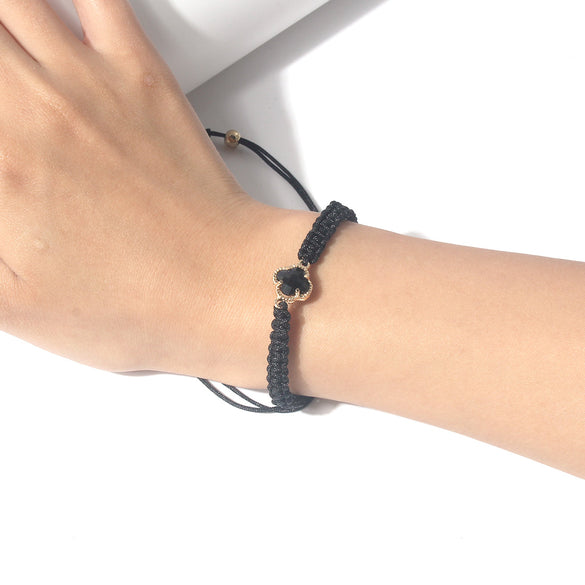 Sweet Four Leaf Clover Alloy Drawstring Knitting Crystal Women's Bracelets