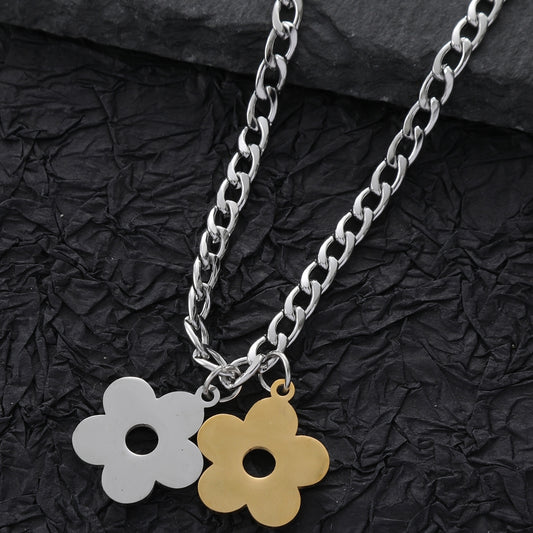 Stainless Steel Cute Hip-Hop Luxurious Flower Pendant Necklace