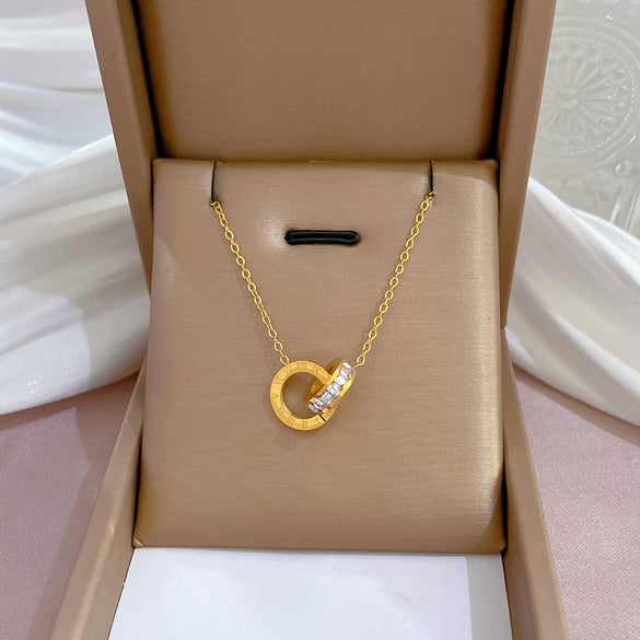Simple Style Geometric Gourd Stainless Steel Plating Rhinestones Pendant Necklace