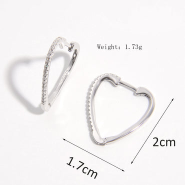 1 Pair Elegant Glam Round Heart Shape Inlay Sterling Silver Zircon White Gold Plated Earrings