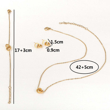 Modern Style Simple Style Commute Double Ring Stainless Steel Beaded Plating Chain 18k Gold Plated White Gold Plated Unisex Bracelets Earrings Necklace