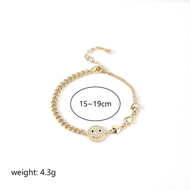 Ig Style Classic Style Round Heart Shape Smiley Face Copper Plating Hollow Out Inlay Zircon 18k Gold Plated Silver Plated Bracelets