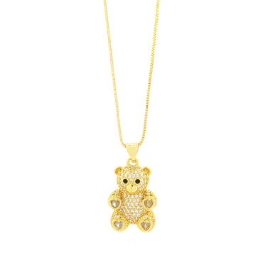 Cute Simple Style Bear Heart Shape Copper 18k Gold Plated Zircon Pendant Necklace In Bulk