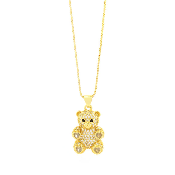 Cute Simple Style Bear Heart Shape Copper 18k Gold Plated Zircon Pendant Necklace In Bulk