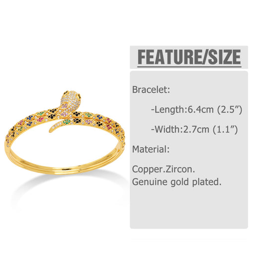 Hip-hop Snake Leopard Copper Gold Plated Zircon Bangle 1 Piece
