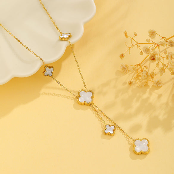 Wholesale Simple Style Four Leaf Clover Roman Numeral Titanium Steel Plating 18k Gold Plated Layered Necklaces