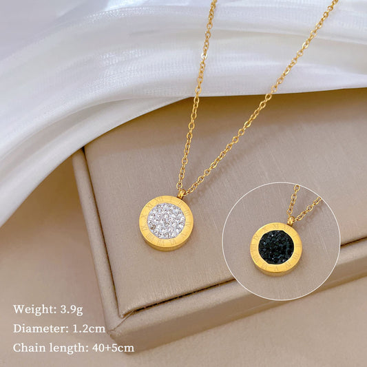 Simple Style Roman Style Commute Round Titanium Steel Inlay Artificial Gemstones Pendant Necklace