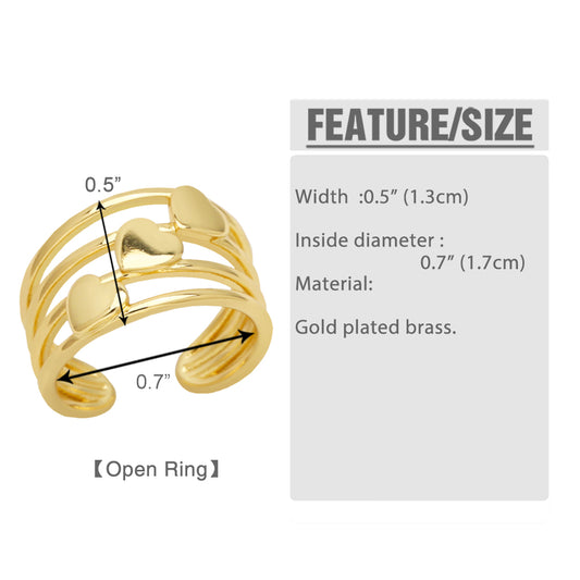 Simple Style Heart Shape Copper Plating 18k Gold Plated Open Rings