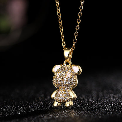 Cartoon Style Bear Copper Inlay Zircon Pendant Necklace