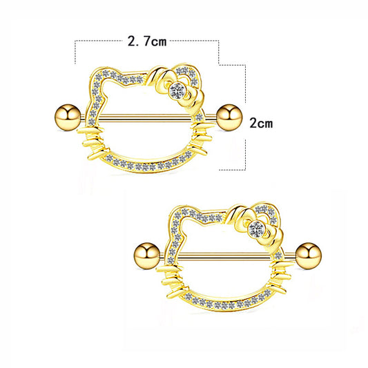 Cartoon Style Cute Vacation Cat Stainless Steel Plating Inlay Rhinestones Gold Plated Chest Ring