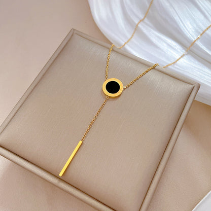 Modern Style Classic Style Solid Color Titanium Steel Plating Inlay Artificial Gemstones Gold Plated Pendant Necklace