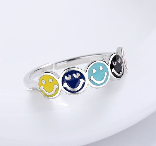 Simple Style Commute Smiley Face Copper Epoxy Rings