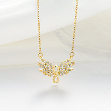 Simple Style Infinity Wings Titanium Steel Plating Inlay Zircon Silver Plated Pendant Necklace
