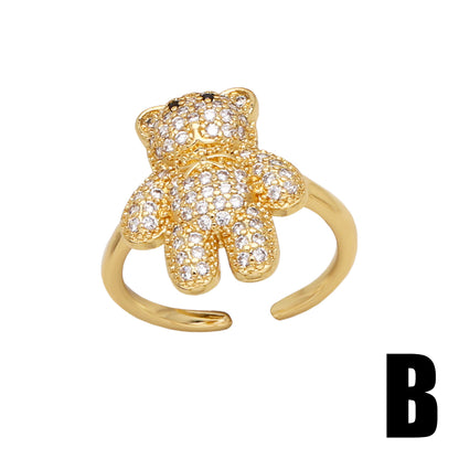 Wholesale Modern Style Simple Style Bear Copper Plating Inlay 18K Gold Plated Zircon Rings