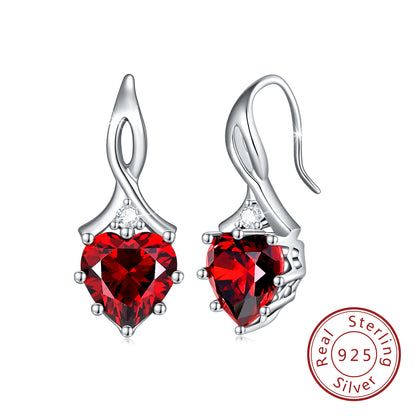 1 Pair IG Style French Style Classic Style Heart Shape Inlay Sterling Silver Birthstone Zircon Drop Earrings