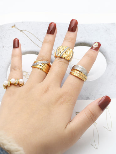 Wholesale Retro Simple Style Roman Style Geometric Copper Plating Inlay 18K Gold Plated Zircon Rings