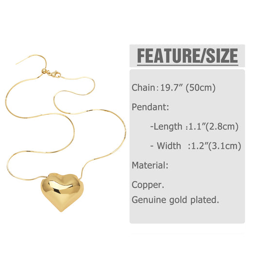 Copper 18K Gold Plated Elegant Simple Style Plating Heart Shape Pendant Necklace