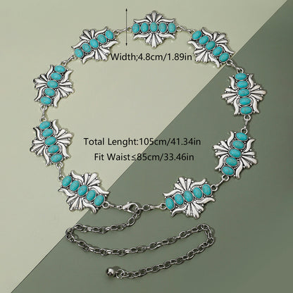Vintage Style Bohemian Geometric Zinc Alloy Inlay Turquoise Rose Gold Plated Gold Plated Silver Plated Women's Waist Chain