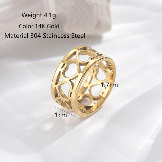 Stainless Steel 14K Gold Plated Sweet Classic Style Plating Heart Shape Rings