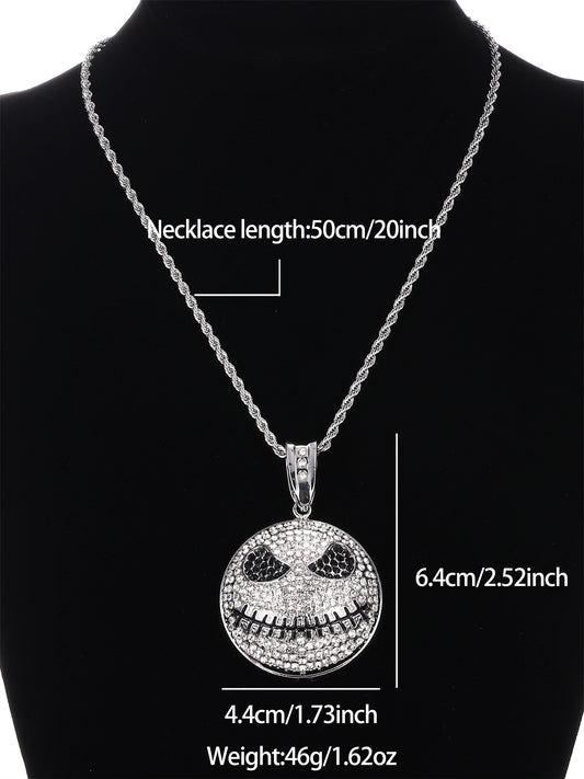 Hip-hop Punk Cool Style Round Grimace Zinc Alloy Plating Inlay Rhinestones 18k Gold Plated Men's Pendant Necklace