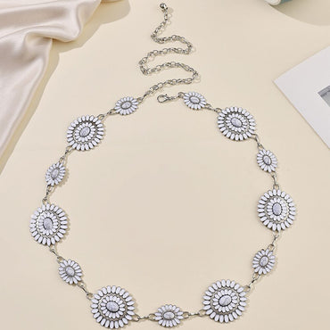 Vacation Ethnic Style Bohemian Star Oval Flower Zinc Alloy Inlay Turquoise Silver Plated Women's Waist Chain