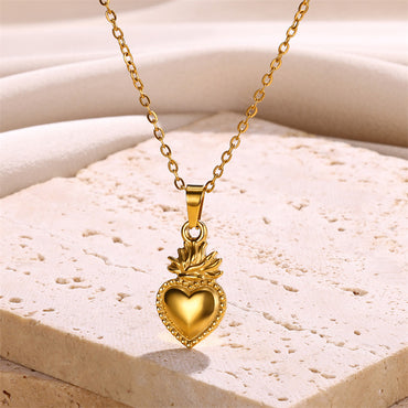 304 Stainless Steel 18K Gold Plated Simple Style Classic Style Plating Heart Shape Pendant Necklace