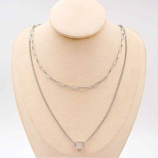 Titanium Steel Casual Classic Style Geometric Double Layer Necklaces