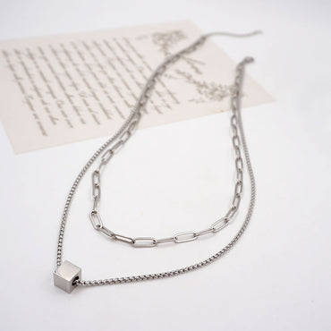 Titanium Steel Casual Classic Style Geometric Double Layer Necklaces
