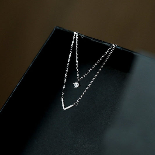 Sterling Silver White Gold Plated Simple Style Classic Style Plating Inlay Solid Color Zircon Pendant Necklace