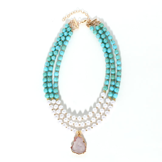 Elegant Color Block Plastic Beaded Women's Three Layer Necklace