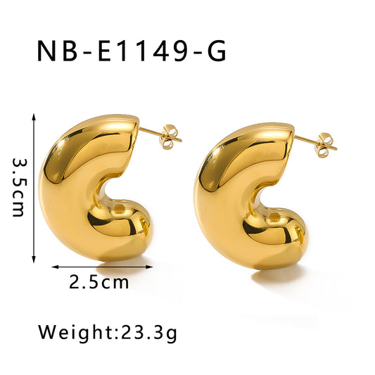 1 Pair IG Style Vintage Style Simple Style C Shape Three-dimensional 316 Stainless Steel  18K Gold Plated Ear Studs