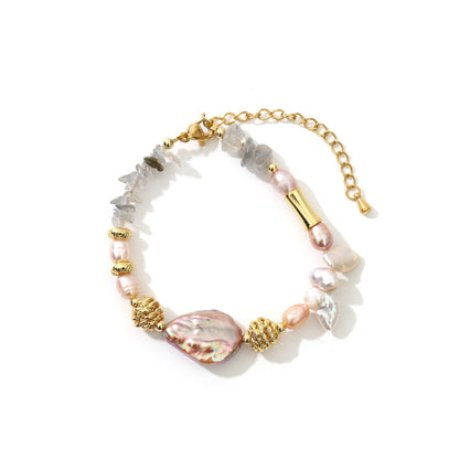Simple Style Classic Style Geometric Moonstone Freshwater Pearl Copper Bracelets In Bulk