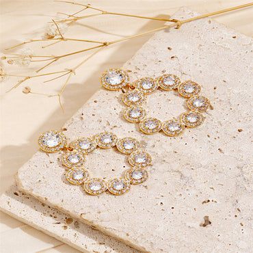 1 Pair Elegant Luxurious Geometric Round Inlay Copper Zircon 18K Gold Plated Drop Earrings