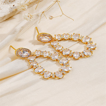 1 Pair Casual Elegant Luxurious Geometric Inlay Copper Zircon 18K Gold Plated Drop Earrings
