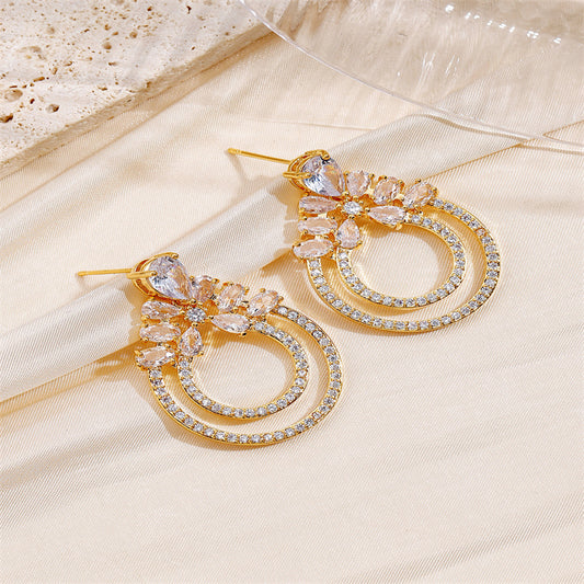 1 Pair Elegant Glam Geometric Inlay Copper Zircon 18K Gold Plated Drop Earrings
