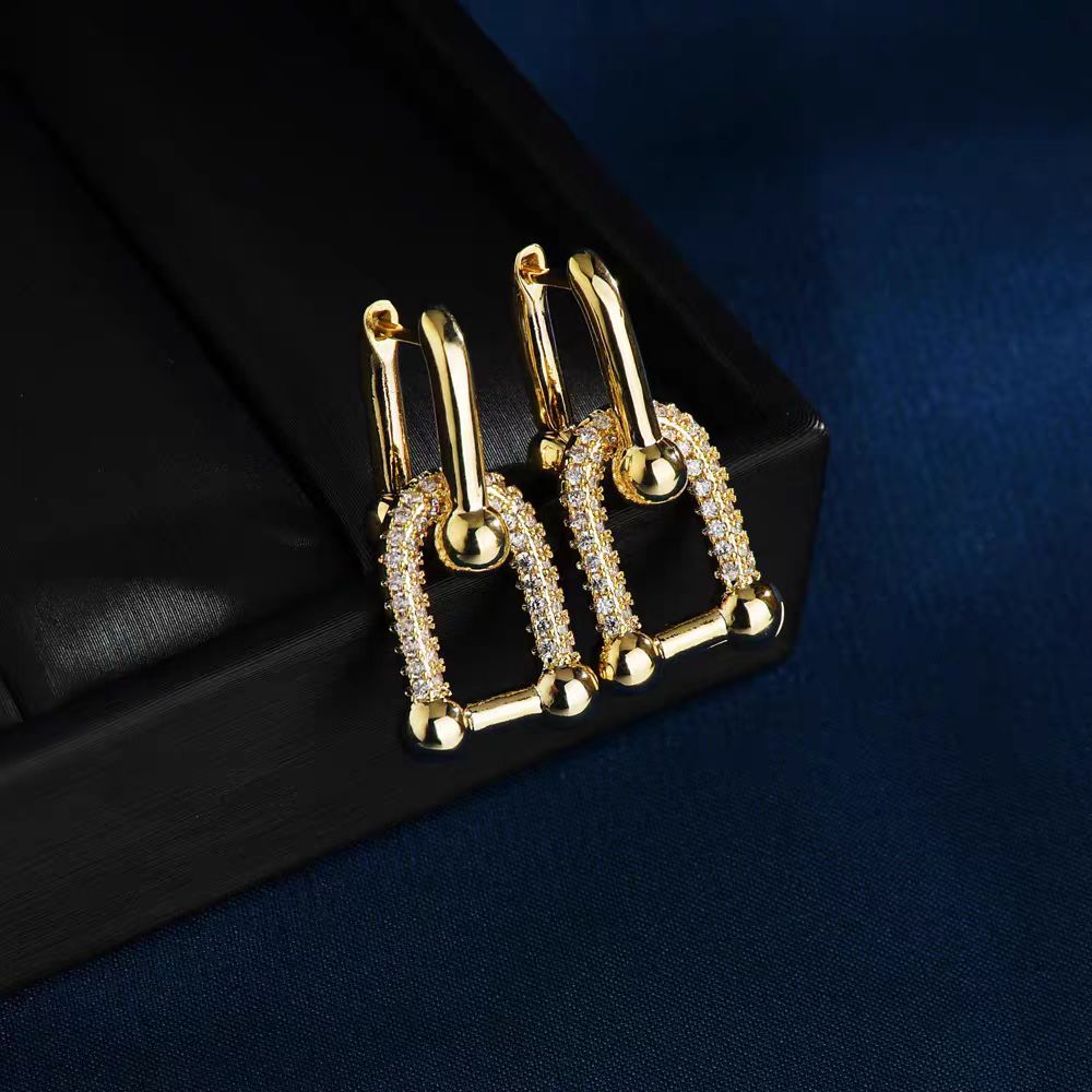 Copper 18K Gold Plated IG Style Nordic Style Baroque Style Plating Inlay Geometric Zircon Earrings Necklace