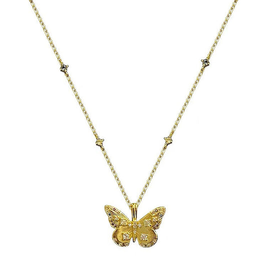 Copper Casual Sweet Classic Style Inlay Butterfly Zircon Pendant Necklace