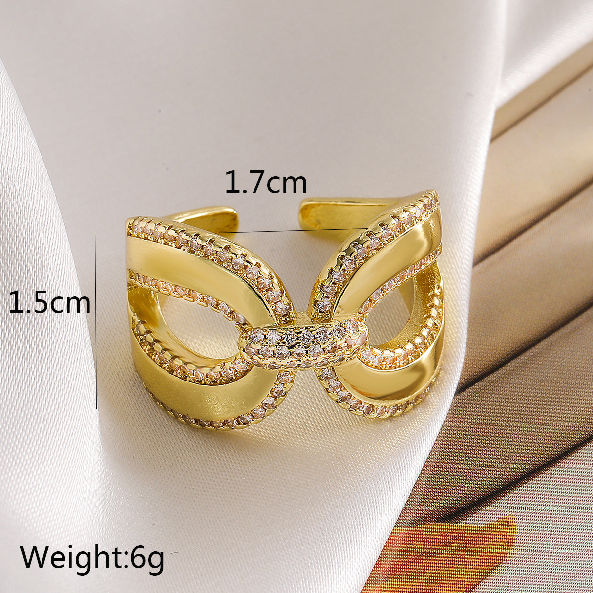 Wholesale Simple Style Commute Geometric Heart Shape Copper Hollow Out Inlay 18K Gold Plated Zircon Open Rings