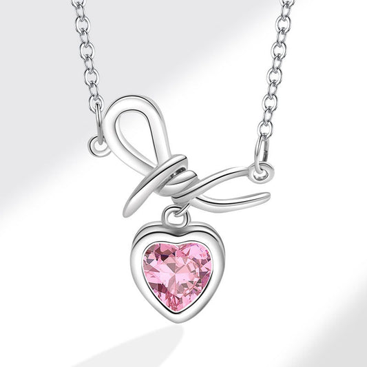 Sterling Silver Silver Plated IG Style Simple Style Inlay Heart Shape Knot Zircon Pendant Necklace