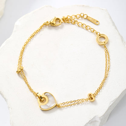 304 Stainless Steel 14K Gold Plated Elegant Shiny Plating Inlay Heart Shape Shell Zircon Bracelets